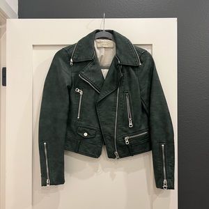 Zara green faux leather jacket size XS